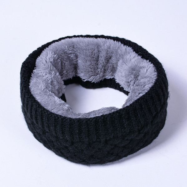 Children's Winter Knitted Warm Fleece Ring Scarf Boys Girls Neck Warmer Thick Wool Collar Black