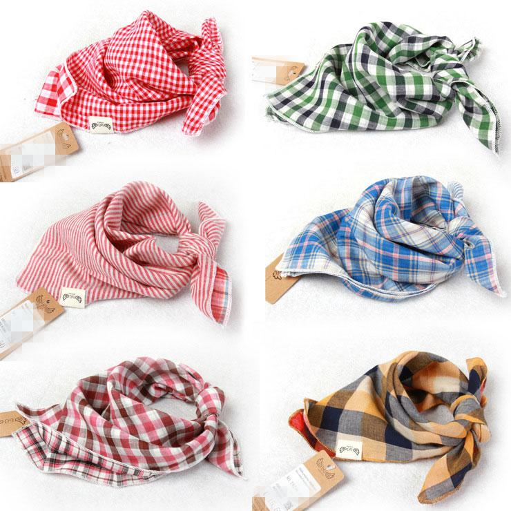 Baby Bandana Scarf Bibs Feeding Clear Triangle 100% Cotton Kid Head Scarf Infant Bibs Burp Cloth Plaid Bibs 30pcs/lot Double yarn SZ0397