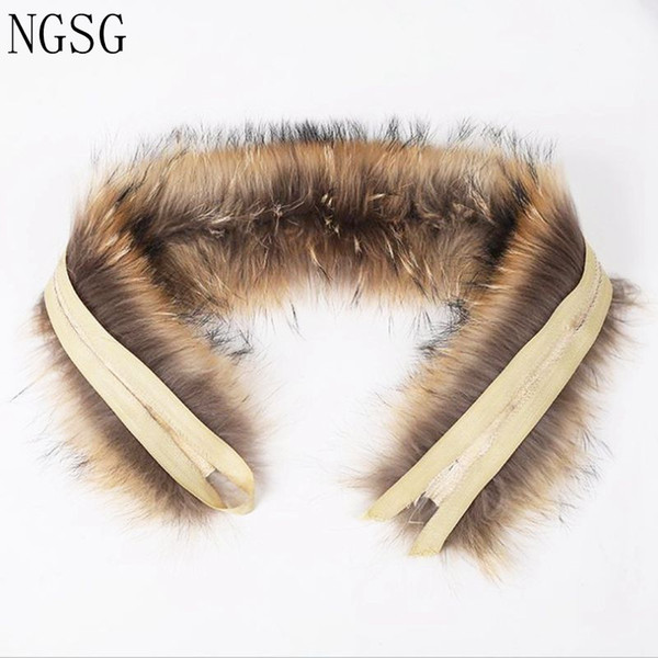 NGSG 55cm Real Fur Raccoon Collar For Coat Hooded Natural Raccoon Hat Collar Winter Warm Fur Scarf Genuine Fox Scarves 90122