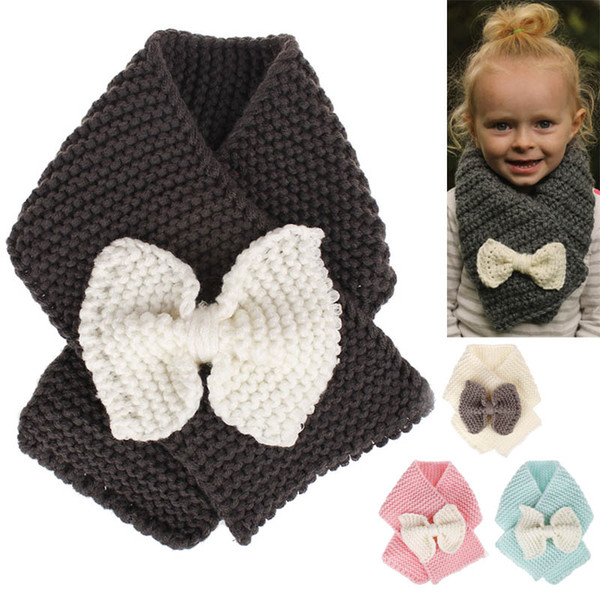 New Autumn Winter Children Scarf Collars Girls Pullover Warm Bow Wool Yarn Knitted Scarf Baby Kids Maternity Accessories Neck Scarves Wraps