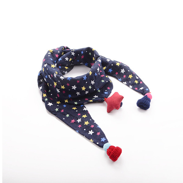 good quality Winter Baby Girl Scarf Candy Color Cotton Infant Bibs Kids Triangle Feeding Apron Neckerchief Star Print Girl's Scarves