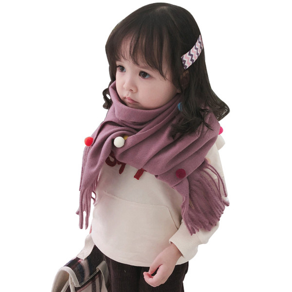 2018 Autumn Winter Children's Scarf Cute Colored Ball Faux Cashmere Stole Boy And Girl Long Tassel Scarves Winter Warm Kid Shawl