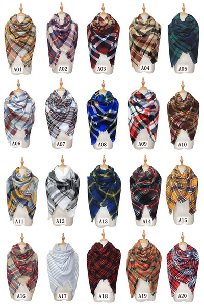 Scarves Plaid Blanket Scarf Women Tartan Tassels shawl Lattice Muffler Fashion girls Winter Wraps 20colors 140*140cm XT