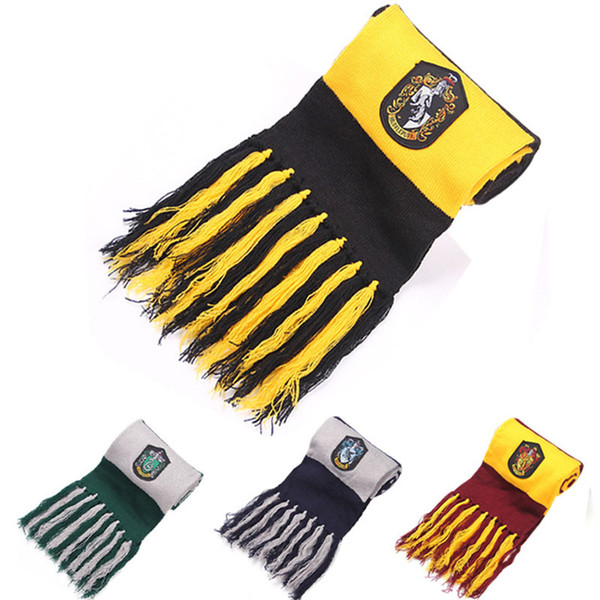 Western Style Costumes College Scarfs 4 Styles Harry Potter tassel Gryffindor Series Scarfs With Badge Cosplay Knit Movies Scarves C4871