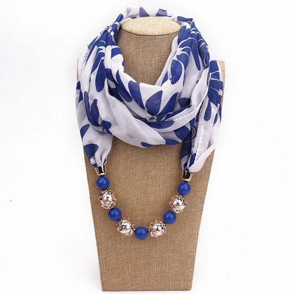 9 styles Fashion scarf necklace Bohemia women girls chiffon scarves jewelry wrap pendant print necklaces lady accessories