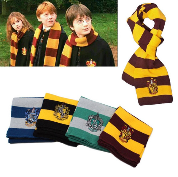 New Fashion 4 Colors College Scarf Harry Potter Gryffindor Series Scarf With Badge Cosplay Knit Scarves Halloween Costumes K041