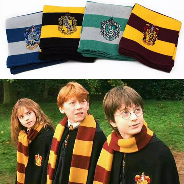 Harry Potter Gryffindor Series Scarf New Fashion 4 Colors College Scarf With Badge Cosplay Knit Scarves Halloween Costumes College Kids