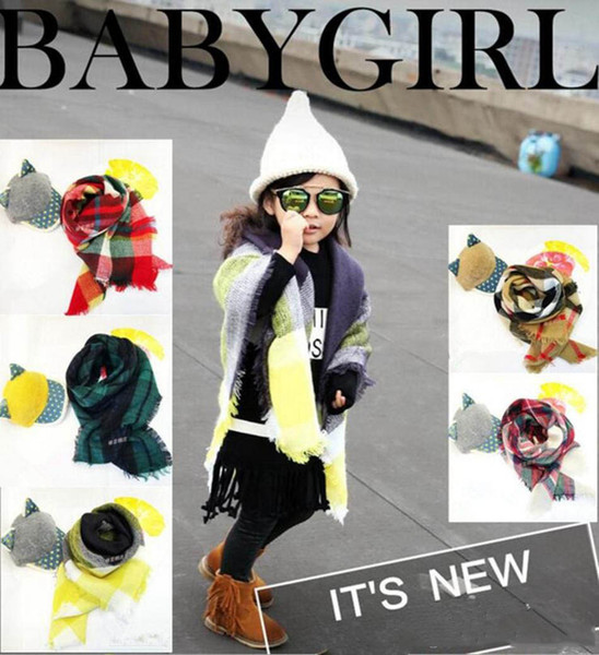 Baby Plaid Scarves 100*100CM Cashmere Winter Warm Soft Scarves Kids Girls Tartan Scarf Wraps Winter Shawl Ring