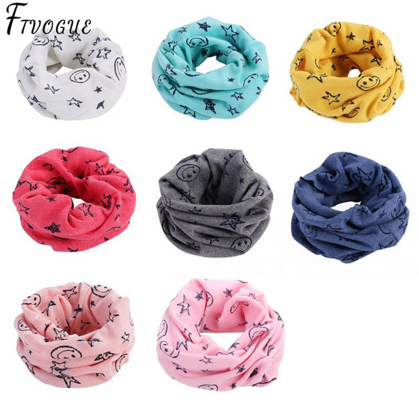 Multicolor Children Warm Cotton Scarf Shawl Autumn Winter O Ring Neckerchief Cartoon Smile Face Lucky Star Neck Scarves foulard