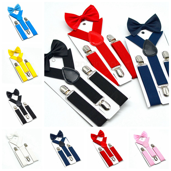 7styles Kids Suspenders With Bowtie Bow Tie Set Y-shaped Matching Ties Outfits Adjustable and Elasticated 2pcs/lot FFA2950