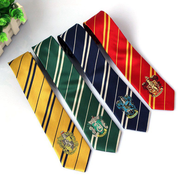 300pcs Harry Potter Ties Gryffindor Slytherin Badge Ties Ravenclaw Hufflepuff Necktie Hogwarts School Stripes Neckwear Costume Tie