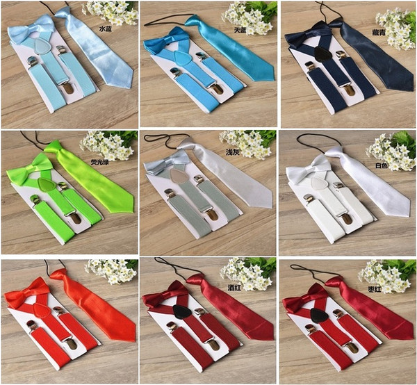 3pcs/Set Children Suspenders Kids Student Braces Bow tie set Bowtie Toddler Solid Color Cloth Set For Boys Girls