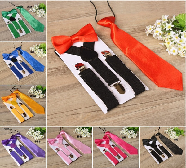 3pcs/Set Children Suspenders Kids Student Braces Bow tie set Bowtie Toddler Solid Color Cloth Set For Boys Girls