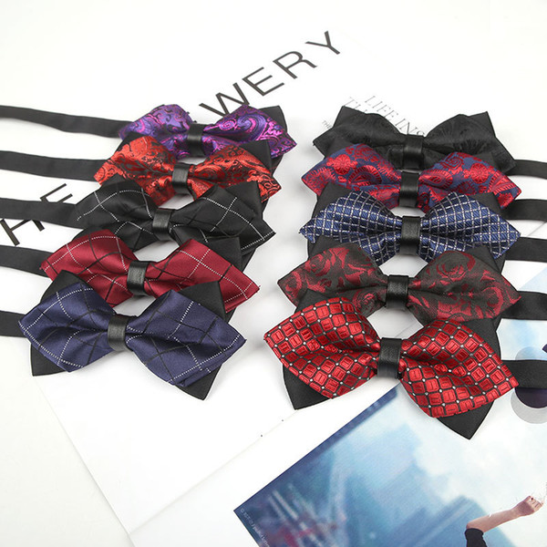 New 25 color Men's Business Suit Bow Ties British style Bowtie Elegant Grid plaid Wedding bowknot Ties two layer