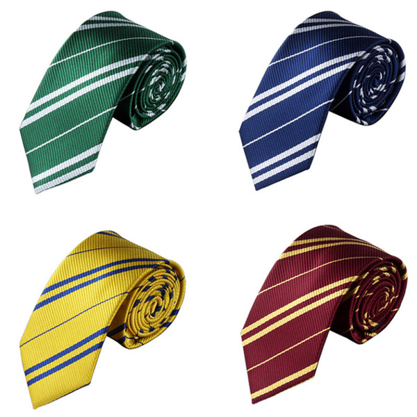 Harry Potter Ties Gryffindor Slytherin Badge Ties Ravenclaw Hufflepuff necktie Hogwarts School Stripes Costume neck ties Wholesale JJ66