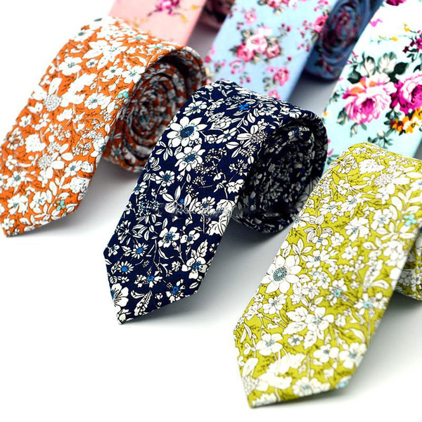 Cotton Neckties Floral Print Necktie For Men Slim Ties Wedding Party Flower Neckwear Casual Ties 36 colors