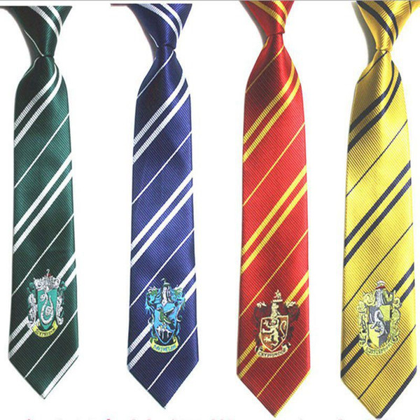 10pcs Harry Potter School Necktie College Ties Cartoon Tie With Badge Slytherin Ravenclaw Costume Accessory Children Tie K185