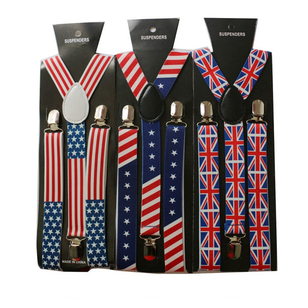 Adult Suspenders USA Flag Elastic 2.5*100cm Strap Y-Suspenders Adjustable Fashion Belt Adult Stage Performance UK Flag HHA927