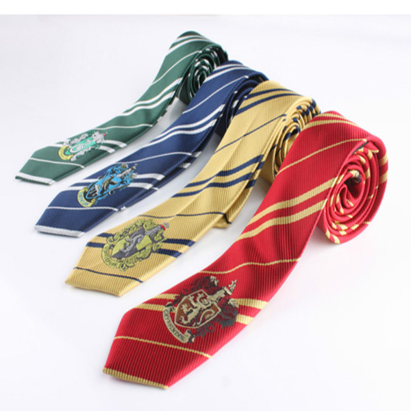 Harry Potter Necktie College Stripes Ties Harry Potter Gryffindor Ties with Badges Slytherin Ravenclaw Hufflepuff Costume Accessory 4 Color