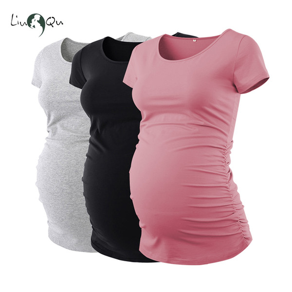 Pack Of 3pcs Maternity Clothes Ropa Embarazada Tee Shirt Tops Pregnancy T-shirt Casual Flattering Side Ruching Q190530