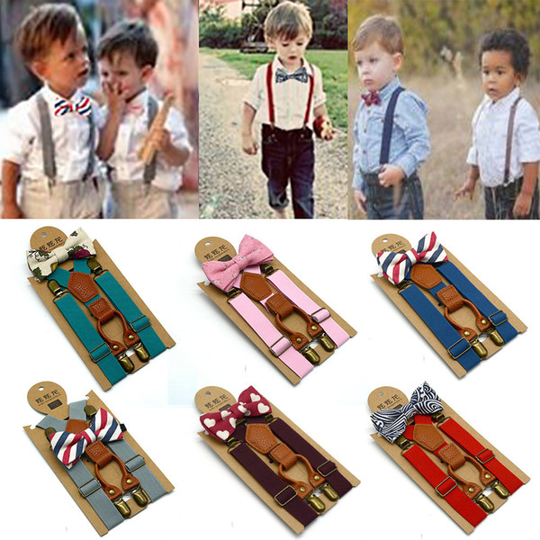 Baby Boy's Kids Bow Ties Sets Baby Boys Wedding Matching Braces Suspenders and Luxury Bow Tie Set