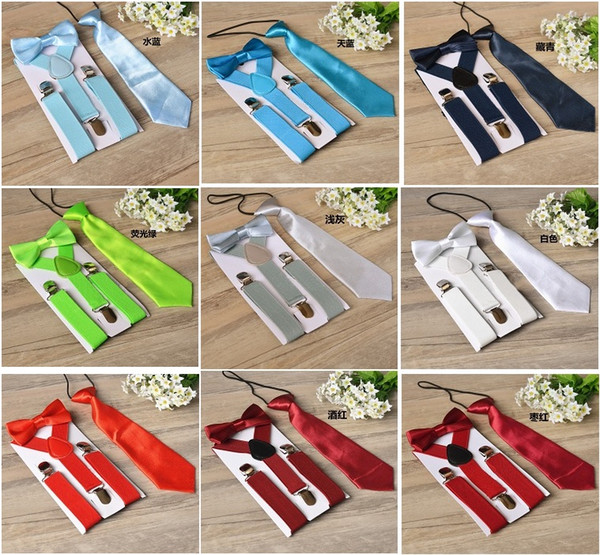 17 colors Children Suspenders Kids Student Braces bow tie Set Bowtie Toddler Solid Color Cloth Set For Boys Girls 3pcs/Set