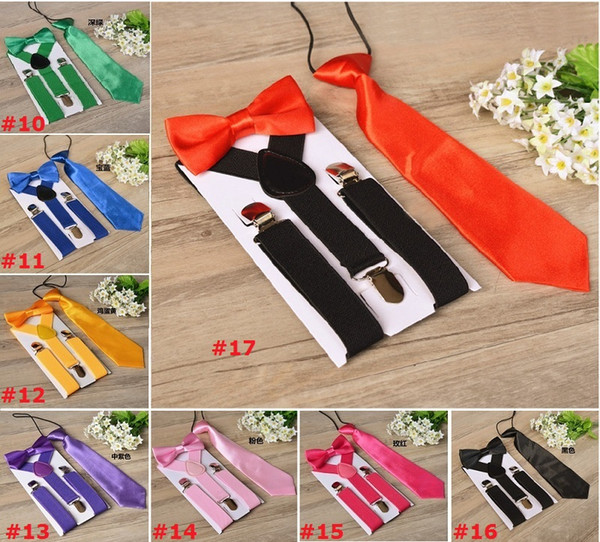 17 colors Children Suspenders Kids Student Braces bow tie Set Bowtie Toddler Solid Color Cloth Set For Boys Girls 3pcs/Set