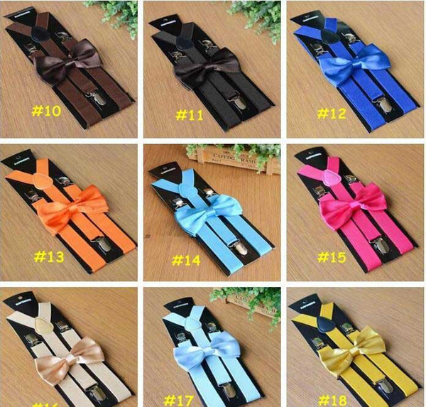 children candy color Suspenders bowtie set/kids Y-Back Adjustable Elastic Boys Suspenders Bow Tie For 16 year+120sets/lot