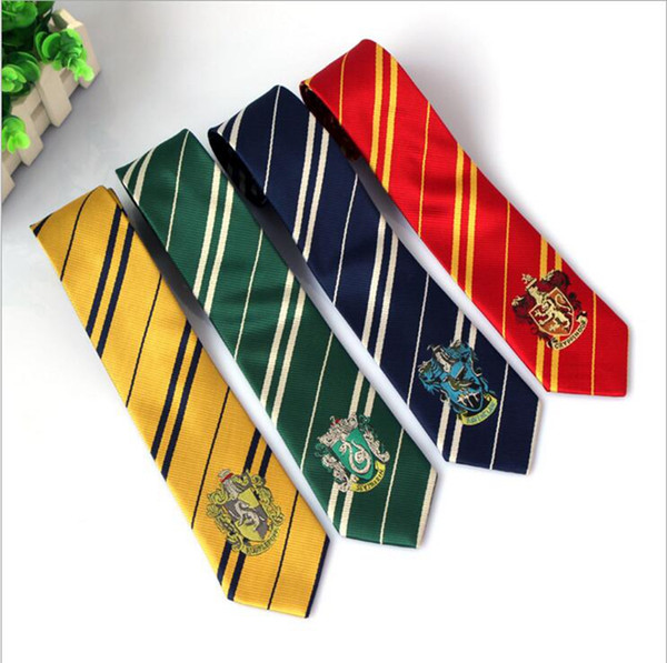 Harry Potter Ties Gryffindor Slytherin Badge Ties Ravenclaw Hufflepuff Necktie Hogwarts School Stripes Neckwear Costume Tie OOA2182