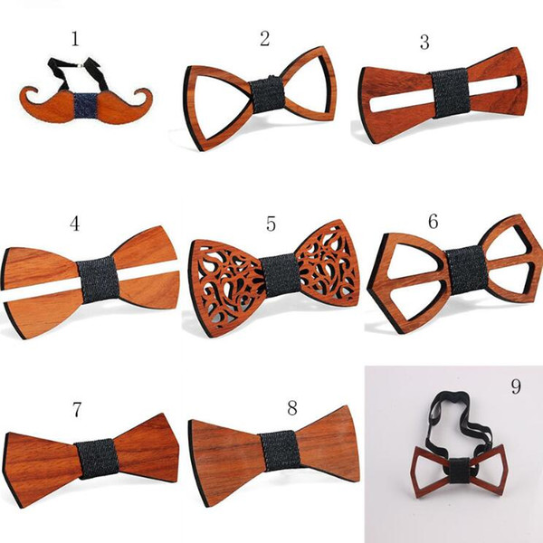 2019 Fashion Vintage Red Rosewood Bow Ties Hollow Out Bowknot For Gentleman Wedding Wooden Bowtie Free Shipping BY0785