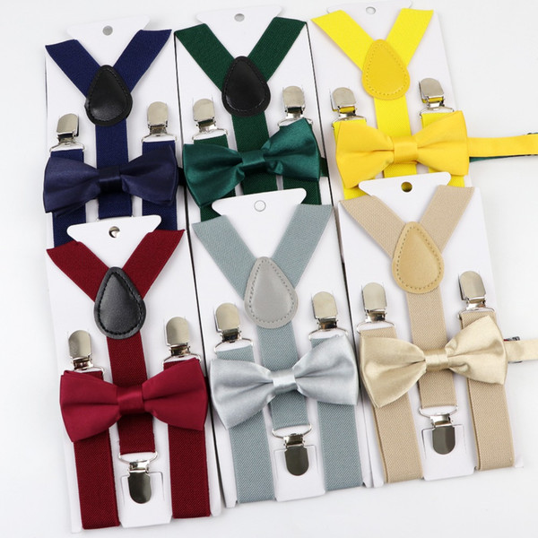 Soild Color Children Belt Bowtie Set Baby Boys Girls Suspenders Clip-on Y-Back Braces Bow Tie Elastic Kids Adjustable