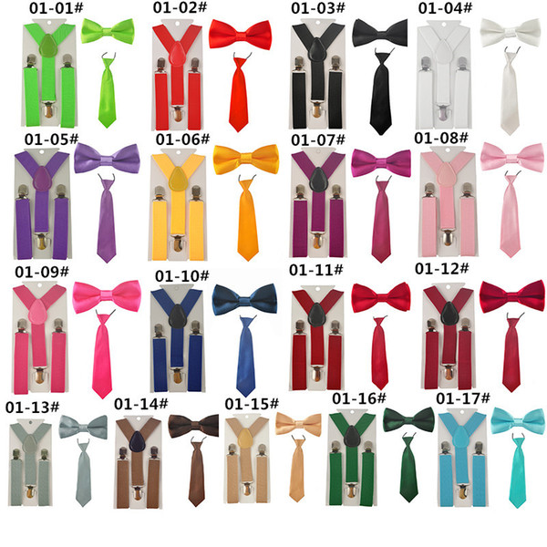 Fashion 3PCS School Boys girls Children Kids brace elastic Suspenders for shirt suspensorio Tie Bowties butterfly Tie Set TR0001