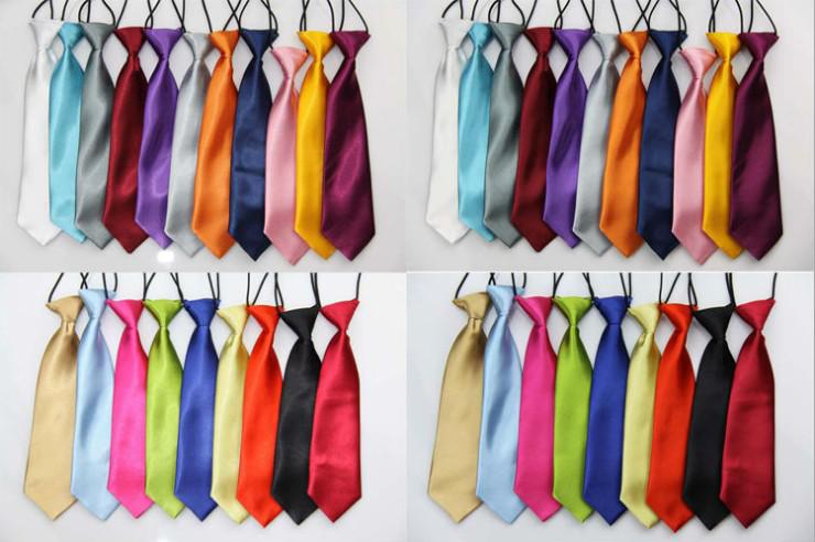 Wholesale - 10 Pcs/lot + School Boy Kids Solid Wedding Color Elastic Tie Necktie