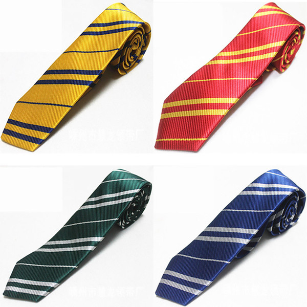 Kids Harry Stripe Ties Potter Gryffindor Neck Ties WITH Badge LOGO Gifts Cosplay Halloween Costume Satin Tie Christmas Gifts HH7-446