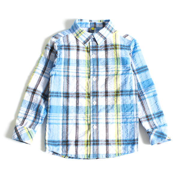 PEU DHERBE BOYS KIDS SHIRT SPRING 100% COTTON YD CHECK CRINKLE FABRIC BUTTON DOWN SHIRT FOR BOYS SLIM SHIRT