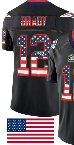 USA Flag Black Color Rush Limited Jersey Men's Man New England 12 87 jersey Shirts All Teams American football jerseys