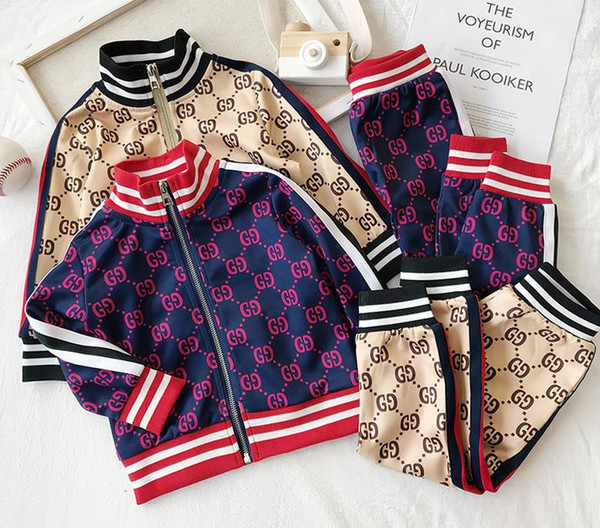 Brand sportswear infant casual wear fashion contrast color letters two-piece cardigan jacket baby casual suit wholesale