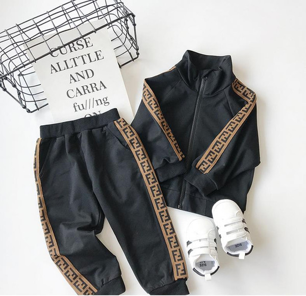 2019 Designer brand girls boys autumn new F home fashion simple sportswear two-piece sportswear outdoor clothing 90CM--140CM