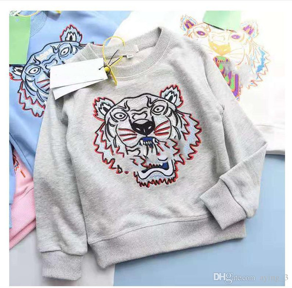 2019 Autumn parent-child sweater K+ front tiger head embroidery 6 color round neck cotton casual sweater family wear123