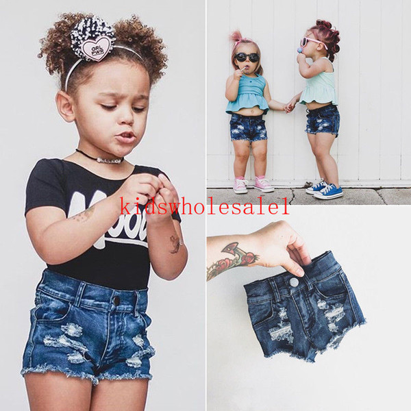 Summer Toddler Baby Girls Shorts Black Solid Hole Button High Waist Skinny Shorts Outfit 1-6Y