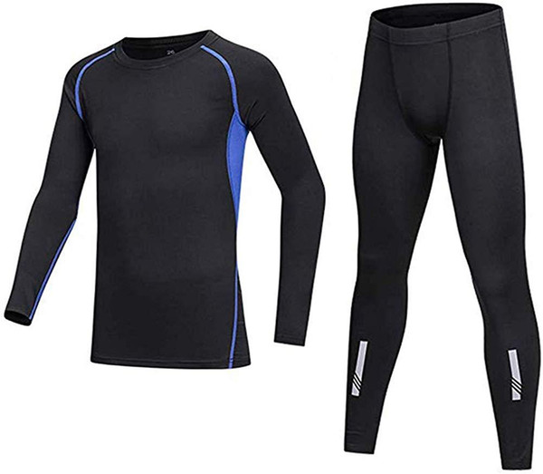 Kids' Girls Boys Long Sleeve Athletic Base Layer Compression Underwear Shirt & Tights Set