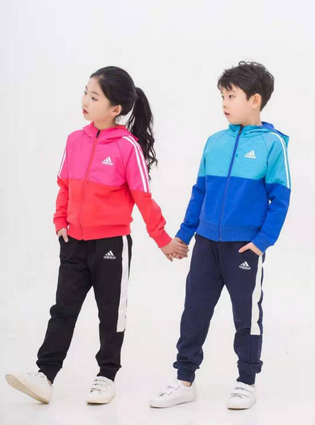 New Youth Hooded Jacket Set High Quality Brand Sports AD Children Zipper Set Sportswear High Quality Pants Cotton Kids Hoodie + Pants 2pcs