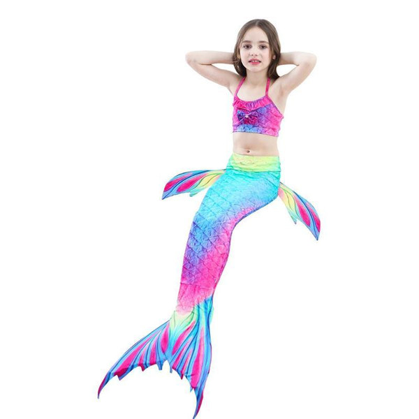 3PCS Girls Mermaid Tails Cosplay Swimsuit Kids Fish Maid Swimming Bath Suit Costume Monofin Children Bikini Swimwear 4 Colors