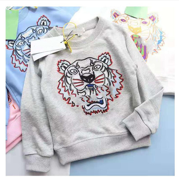 2020 Autumn Parent-child Sweater K+ Front Tiger Head Embroidery 6 Color Round Neck Cotton Casual Sweater Family Wear123