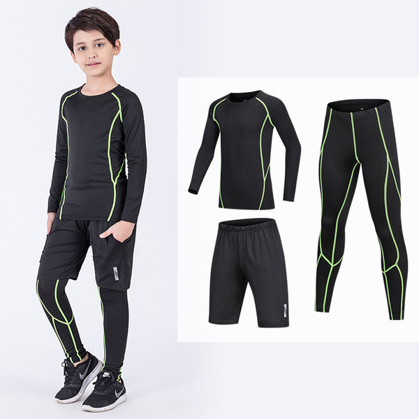 Children Sports Tights Suit Running Basketball Football Comfortable Absorb sweat Breathable A three-piece Free Movement 34