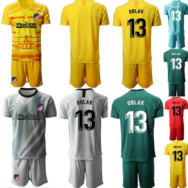 Custom Atletico Madrid 13 Oblak goalkeeper kids football kits Youth Junior Women Men Children soccer Jerseys infant boy Sports Uniforms Sets