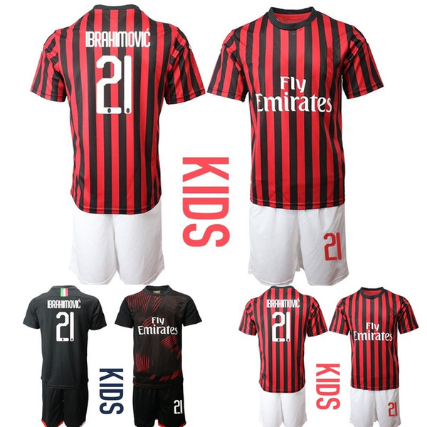 Custom AC 21 IBRAHIMOVIC kids football kits Milan Children soccer Jerseys Black Red boy Sports Uniforms Sets