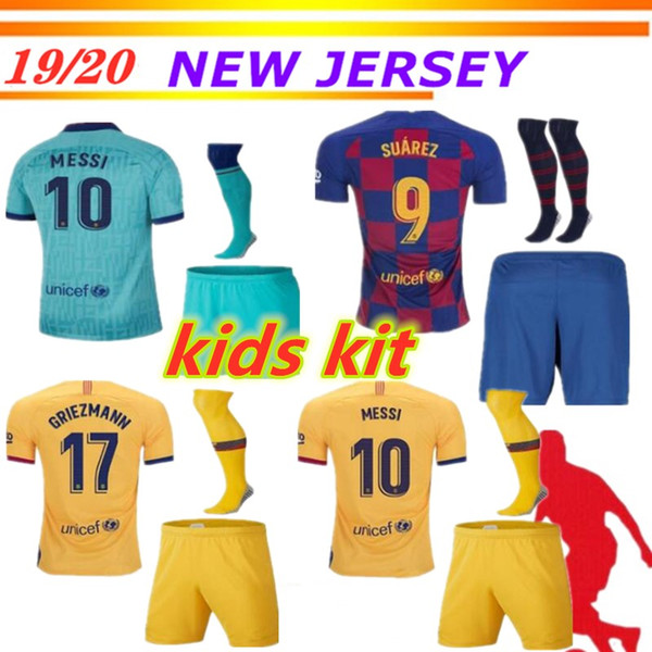 short sleeve BARCELONA soccer jerseys 19 20 ANSU FATI 2019 2020 Messi GRIEZMANN DE JONG Maillot de football shirt kids kit sets uniform