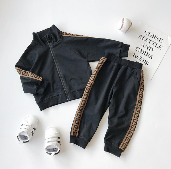 Designer brand girls boys autumn new products F home fashion simple sports suit two-piece suit