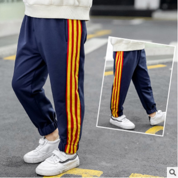 Children's Sports Pant New 2020 Spring/Autumn Boys Fashionable Blue Color Fashion Side Red Yellow Stripe Trousers Size3-12 ly467